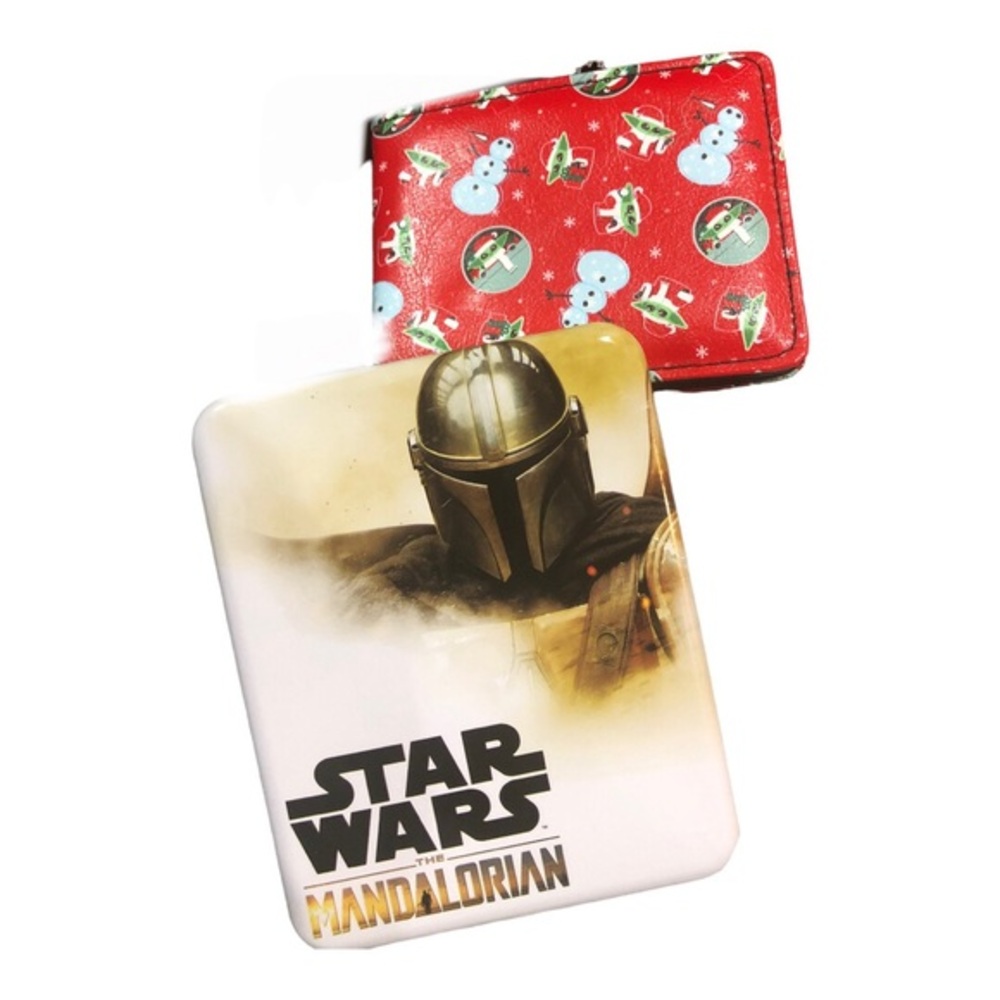 Star Wars red mandalorian snowman bifold wallet in black tin case‎ new